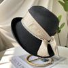 French celebrity style flat top top hat new summer elegant pearl straw seaside sun hat children
