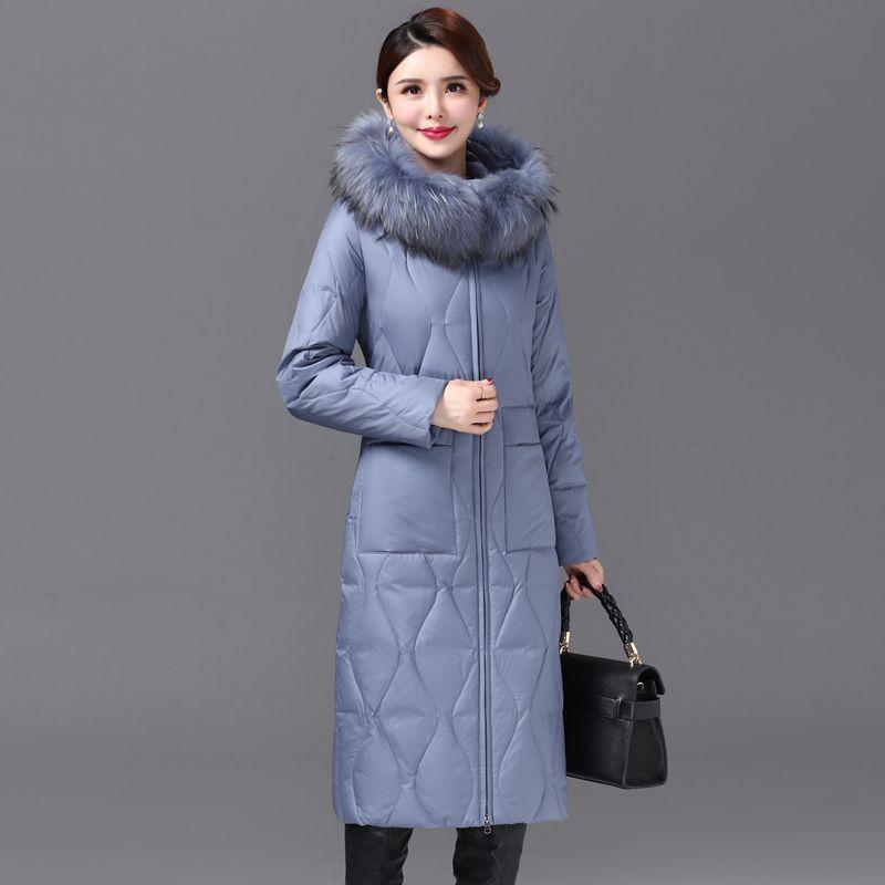 Middle-aged and Elderly Mothers Wear Knee-length Down Jackets for Women's Thickened Raccoon Fur Collars New Winter Coats