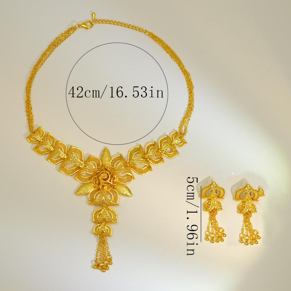 Pozlacená svatební sada náhrdelníku a náušnic 24K - Nový styl, květinový design pro ženy