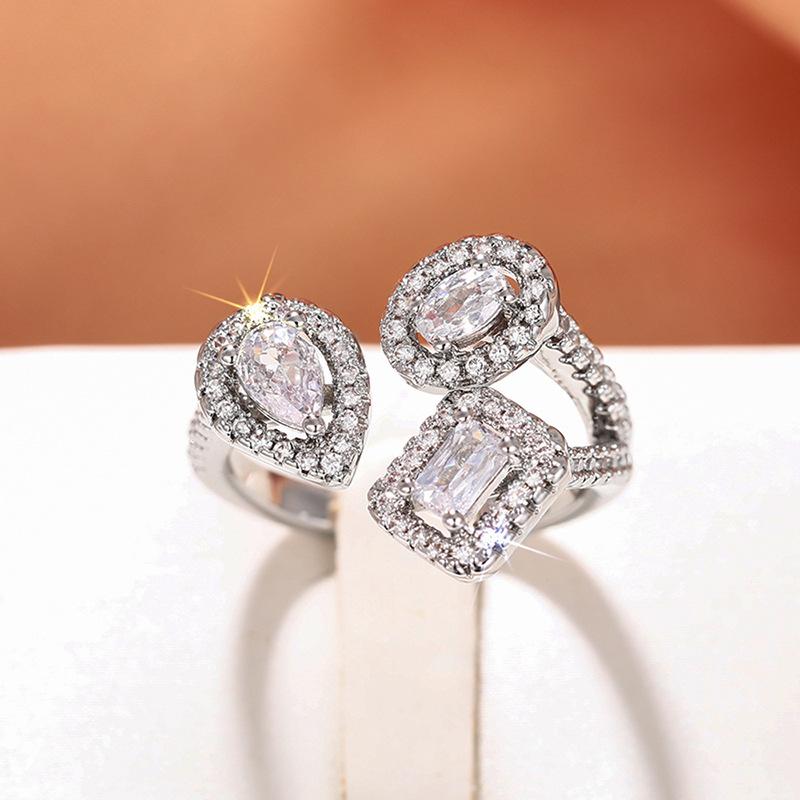 Design Sense: New Adjustable Geometric Cubic Zirconia Ring With Adjustable Opening, Stylish Accessory With Temperament