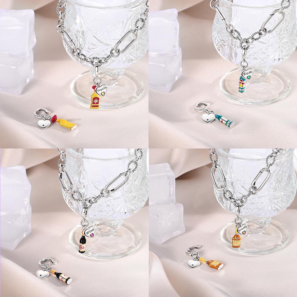 Original Copper Red Wine Bottle Pendant Series Champagne Pendant Heart Shape Beads Fit Bracelet Jewelry Making Fine Gift Diy