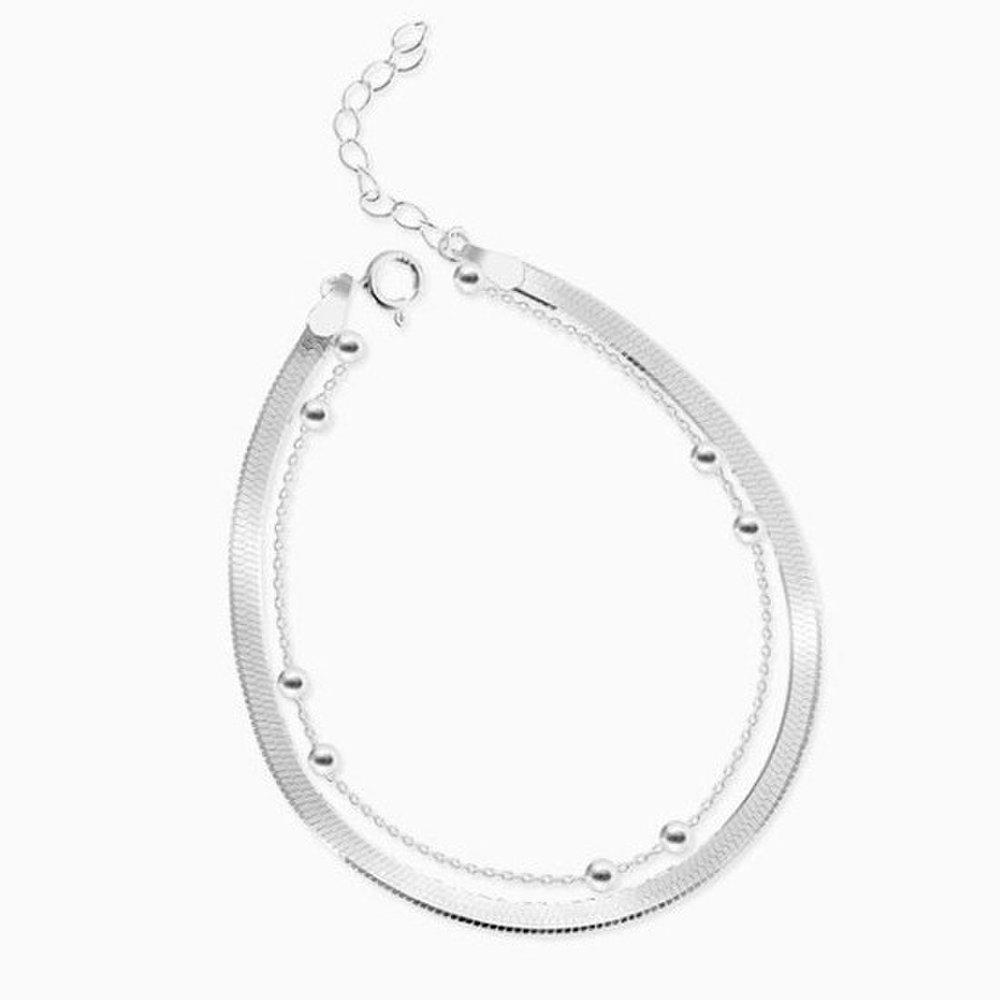 (Silver) 3mm Snake and Ball Bracelet Silver Bracelet Silver Jewelry 2-Line Bracelet Two-Line Bracelet Snake Chain