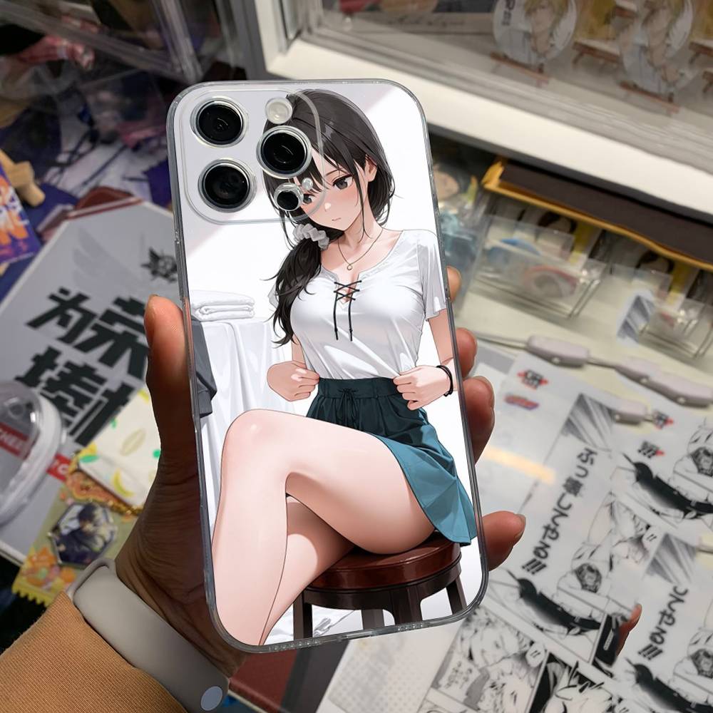 Cute Cartoon Japanese Anime Girl Clear Silicone Soft Phone Case For iPhone 11 12 13 14 15 16 Mini 17 Pro Max TPU Phone Case
