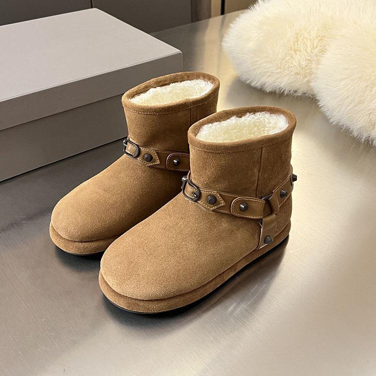 

Guan high-quality goods~ Winter 2025 new leather buckle snow boots, rivets and velvet wool warm short boots for women 40
