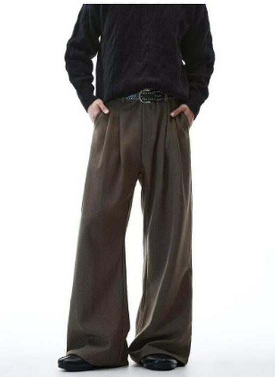 Men's Classic Double-Pleat Wide Leg Trousers - Spring/Autumn Collection with High-End Draping and Curved Loose Fit