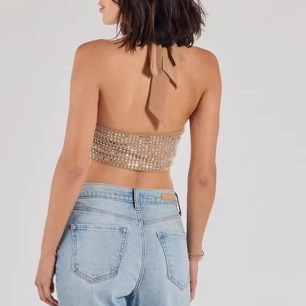 The vest is thin, the new slim-fitting hot girl drills the girl's navel, Europe and the United States are sexy in summer, full of party neck suspend