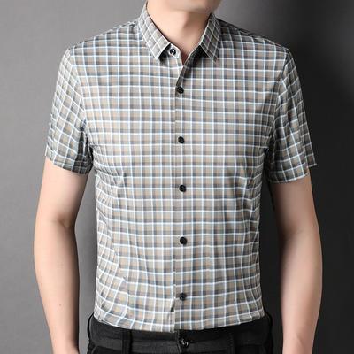 Camicie da Uomo Estive Nuove a Maniche Corte per Giovani e Mezza Età, Revers alla Moda, Camicie Casual a Quadri Sottili e Cardigan