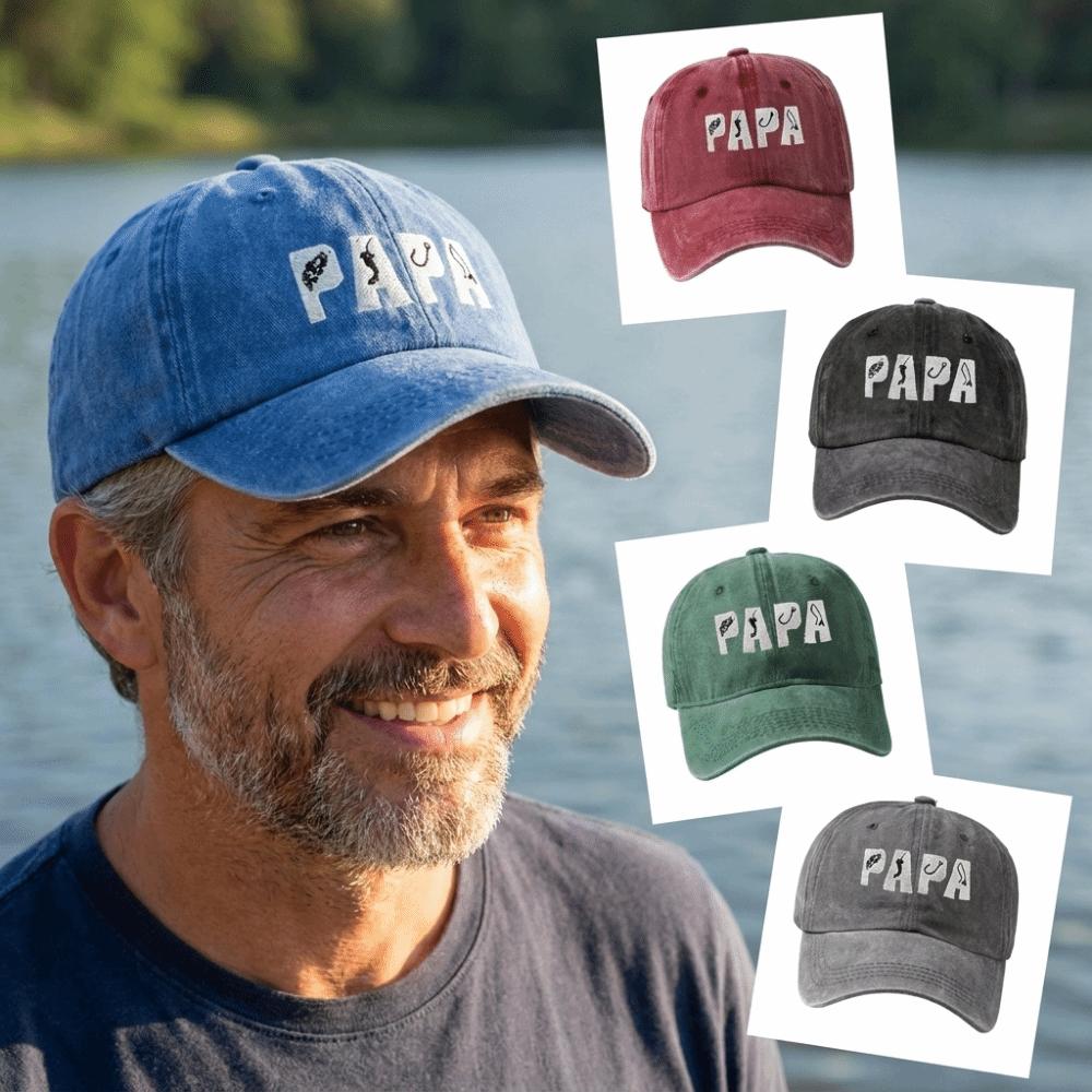 Adjustable Dad Hat PAPA Letter Embroidery Fishing Sun Hat FashionVintage Fishing Hook Hat  For Dad