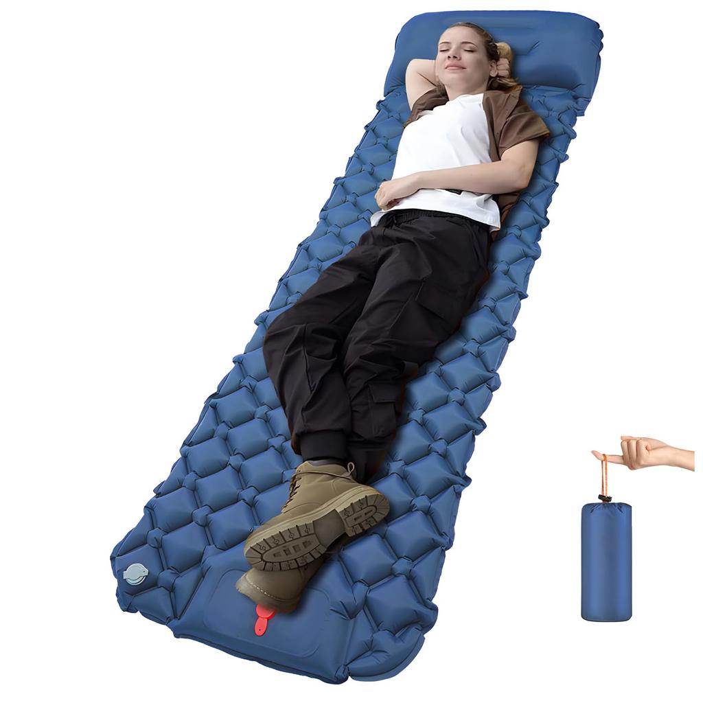 Ultra-Light Inflatable Camping Sleeping Pad with its Built-in Foot Pump and Pillow - Hiking pad, Backpacking Pad
