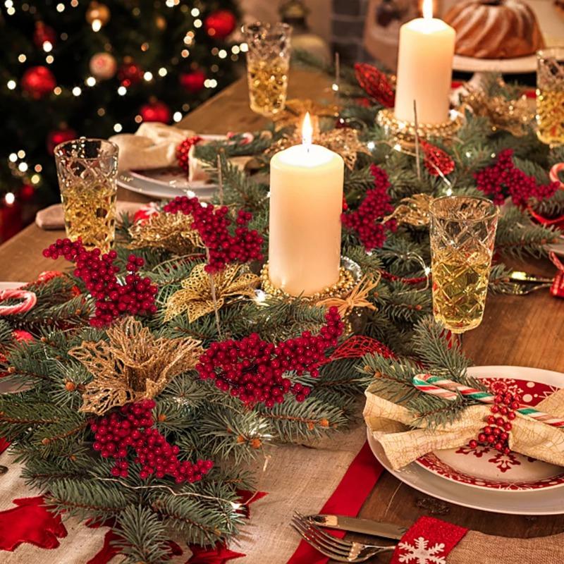 Simulation Christmas Berries Branches Artificial Plant Red Holly Berry Stem Ornaments Xmas Tree DIY Wreath Flowers Party Decor