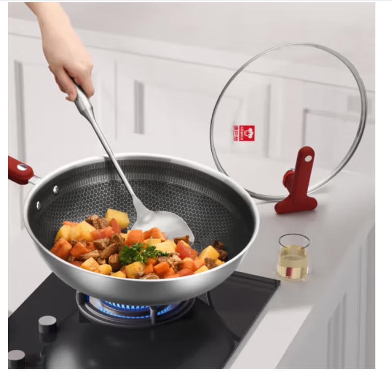 Kangbahe Classic Red 32cm 304 Stainless Steel Honeycomb Non-stick Wok
