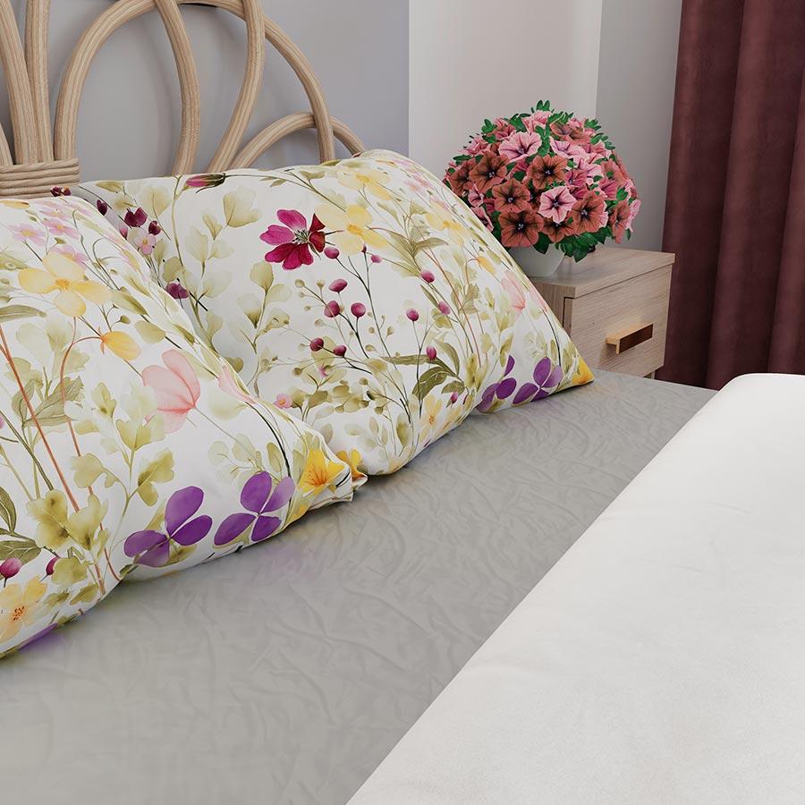 Florina - Satin Bedding Set - White with Pastels - Flowers - 160X200 Cm