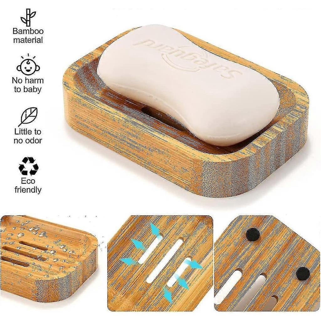Set Of 2 Natural Wood Bamboo Soap Dish For Heilwiy Bathroom Kitchen Sponges Storage