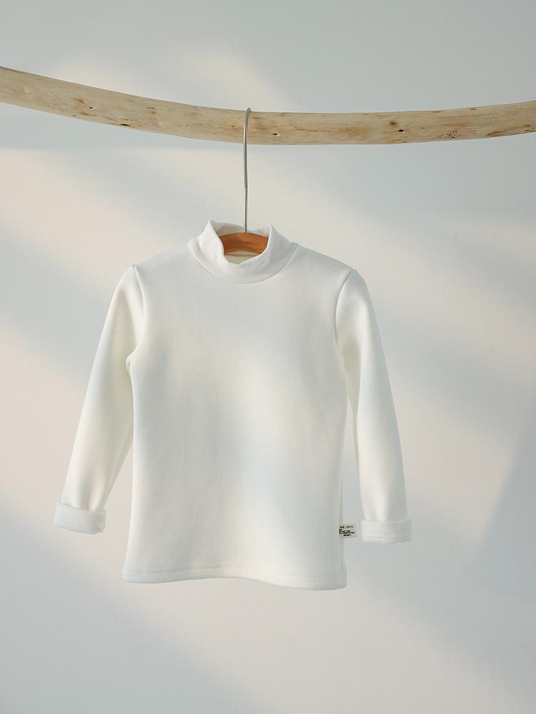 Kids' Winter Striped Velvet-Enhanced Thick Warm High-Collar Long-Sleeve T-Shirt