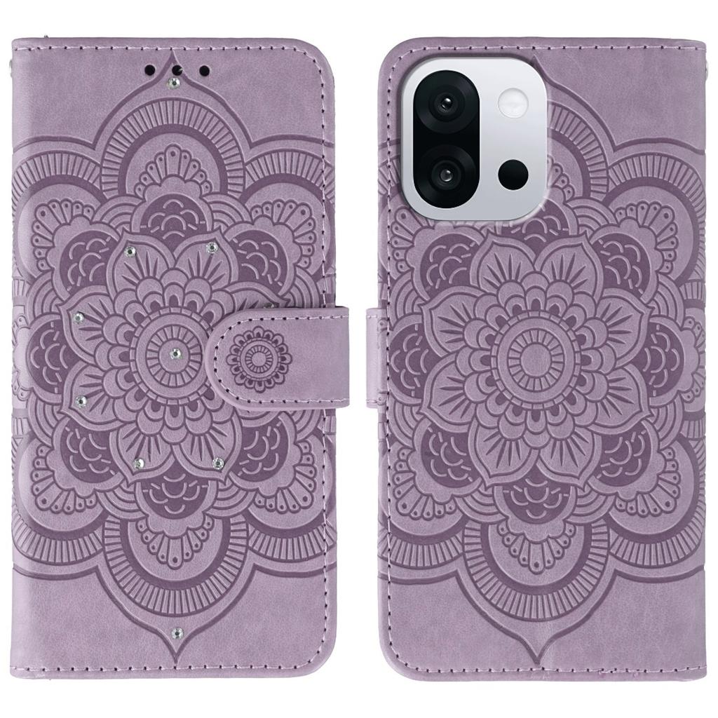 For OnePlus 13T 5G Case Rhinestone Decor PU Leather Mandala Imprinted Design Phone Cover with Wrist Strap