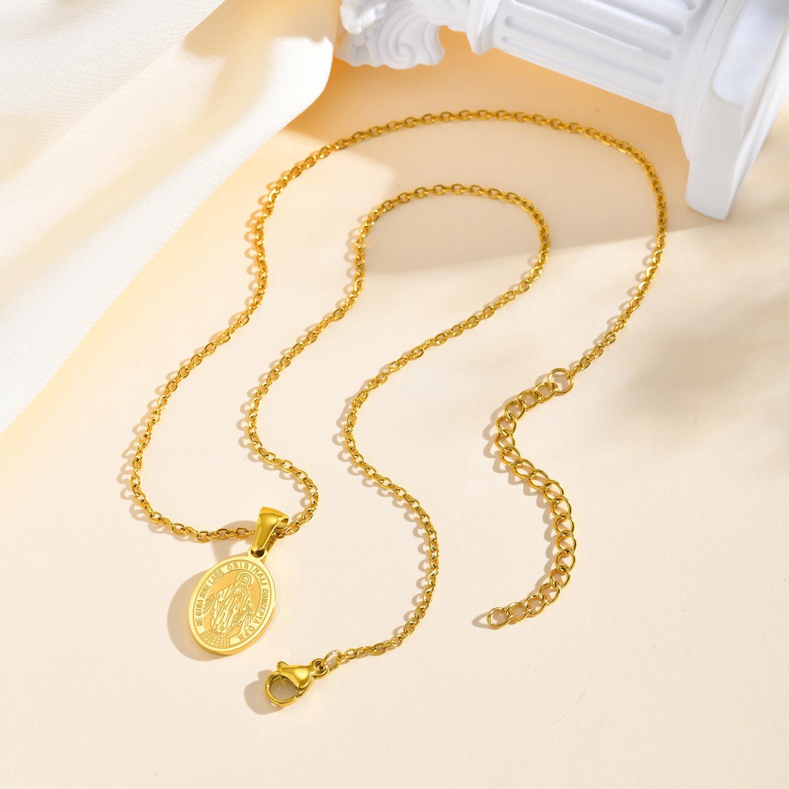 

Double Sided Pattern Stainless Steel Necklaces for Women, Virgin Mary Gold Plated Pendant Necklace, New in Fashion Jewelry Gift 40cm-45cm