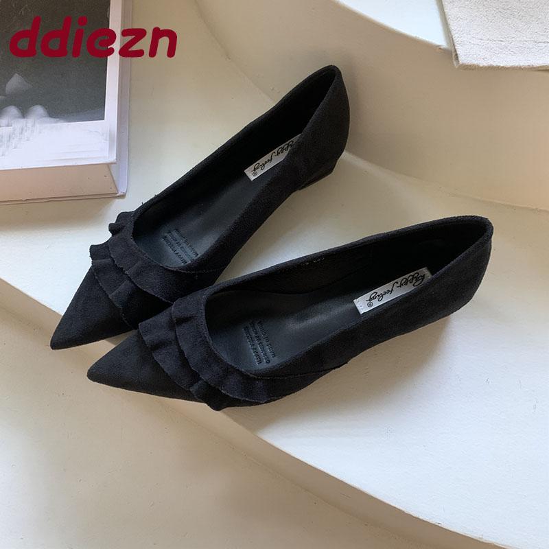 Fashion Fashion Pointed Toe Ladies Pumps Heels Shoes Female Slip On Footwear Flock Shallow Women Medium Heels Shoes