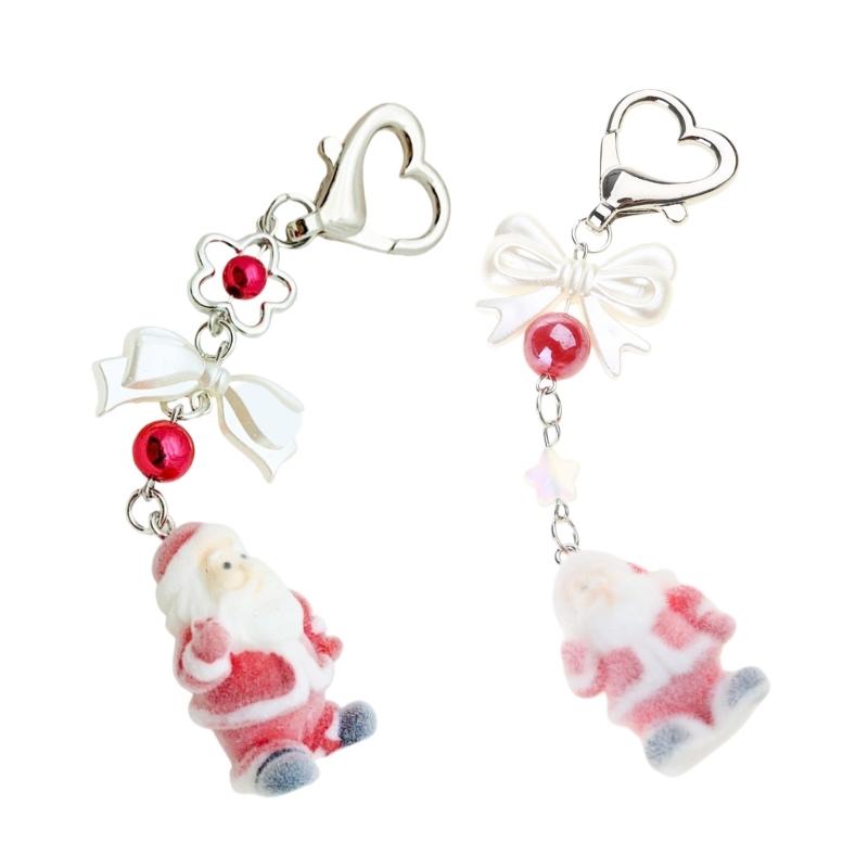 Flocking Santa Clauses Christmas Keychain Star Bowknot Pendant Portable Stocking Stuffers for Kids and Adults Daily Use