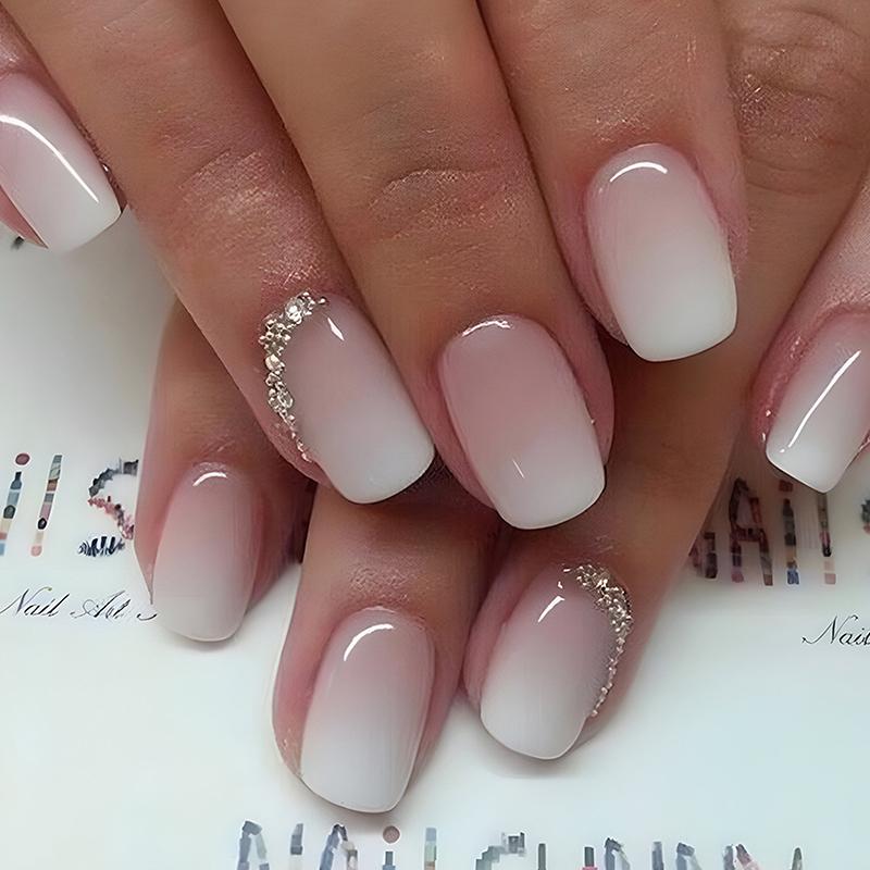 24/30Pcs Medium Fake Nail Set With Jelly Glue Gradient French Press On False Nail Elegantstyle Nails Full Cover Wearing False