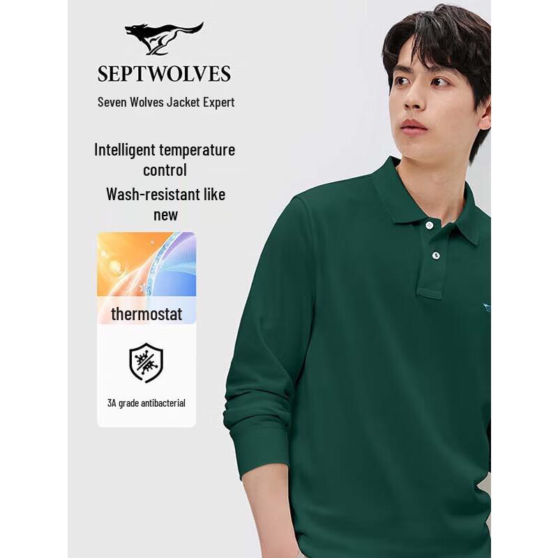SEPTWOLVES Men's Cotton Blend Long Sleeve Polo Shirt