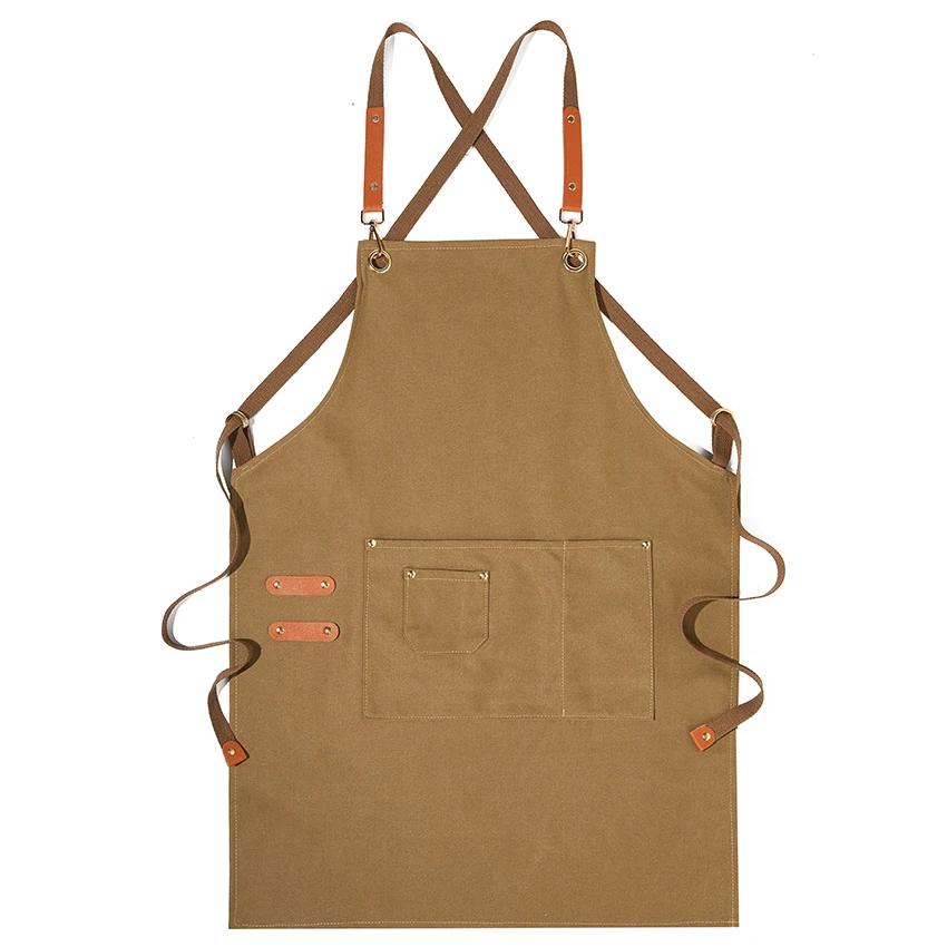 Kitchen Apron Heavy Duty Canvas Barber Work Aprons Unisex Cross Straps Adjustable Salon Hairdresser Bib PU Leather Apron for Men