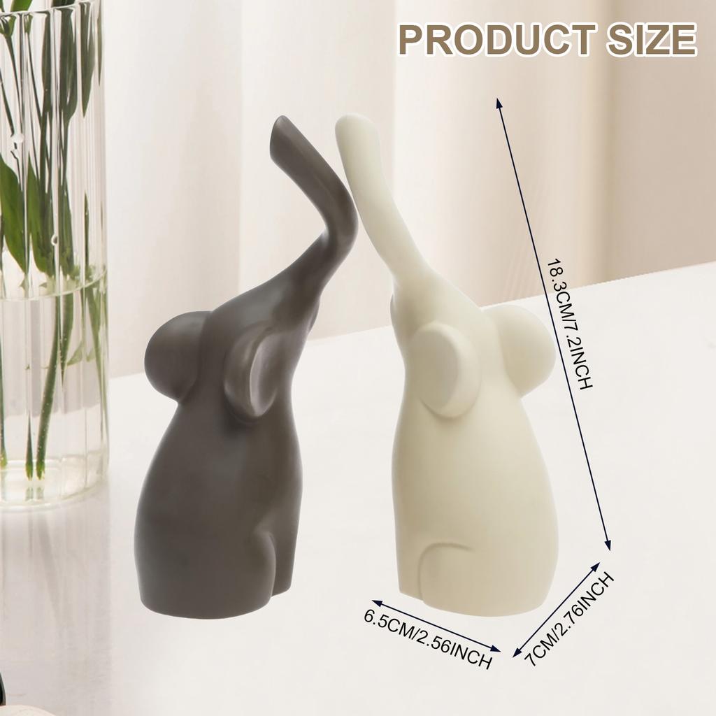 2 Stuks Lief Olifantenbeeldje 7 inch Keramisch Olifantenkoppel Beeldje Modern Decoratief Beeldje voor Woonkamer Huisdecoratie