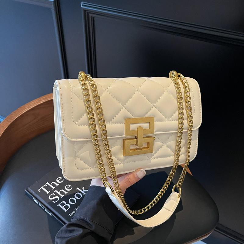 Rhombus Embroidery Thread Underarm Bag New Popular Chain Messenger Bag Women's Bag Autumn and Winter Retro Shoulder Small Square Bag