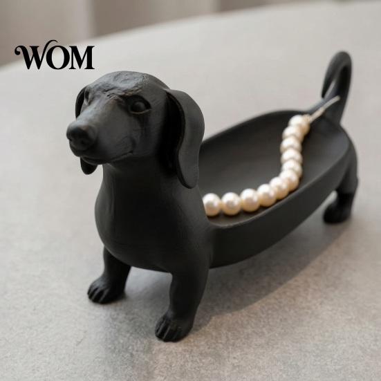 3D-gedruckte Hundestatue Dackel Aufbewahrungsschale für Schmuck Schlüssel Ohrringe, Kreative Schreibtisch Moderne Eingangsbereich Dekor Organizer, Tischdekoration