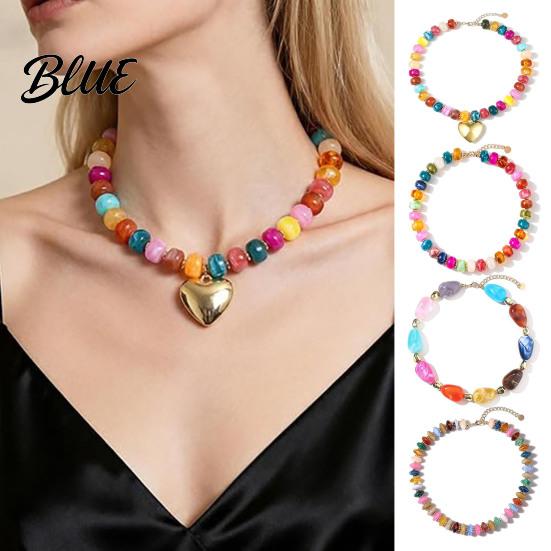 Short Collarbone Necklace Colorful Chunky Beaded for Women Resin Beads