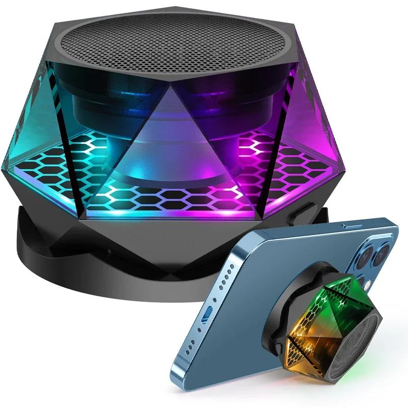 Mini Magnetic Bluetooth Speaker with RGB Lights - Portable Wireless Speaker, Phone Stand & TWS Pairing for IPhone/Android