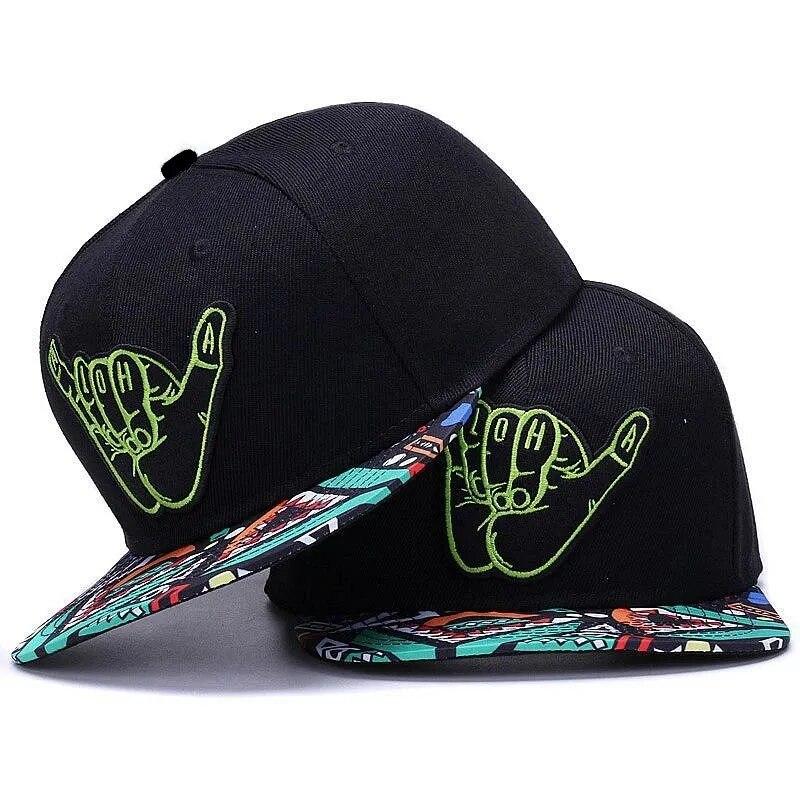 Freedom Outdoors Women's Black Unisex Green Fingers 6 Embroidery Hip-Hop Hats Outdoor Adjustable Casual Baseball Caps Sunscreen Hat