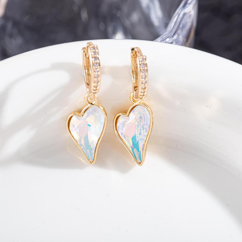 High-End European & American Zircon Heart Earrings – Colorful, Elegant Hoops, Clips & Dangles for Women