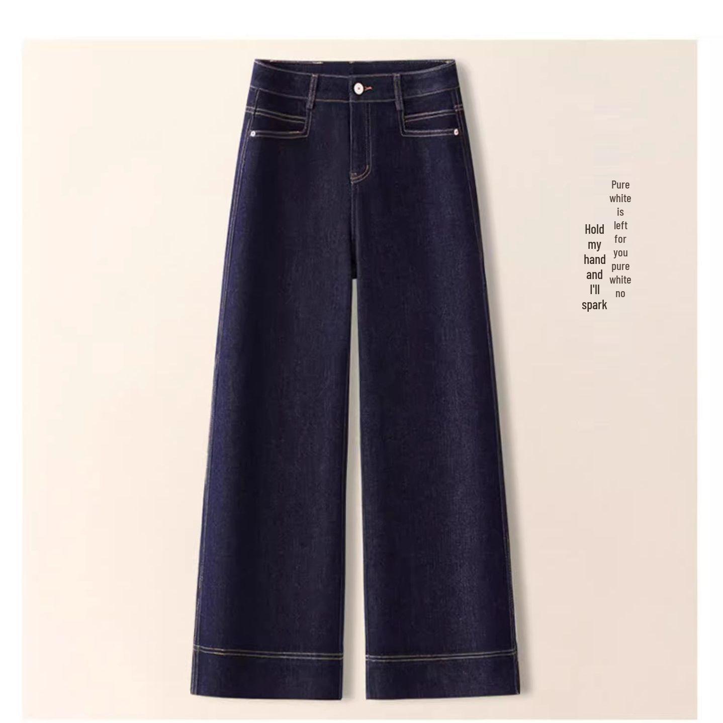 Women s Black Velvet Wide-Leg Loose Jeans - Autumn/Winter Petite Versatile Floor-Length Pants Denim Blue Full-Length