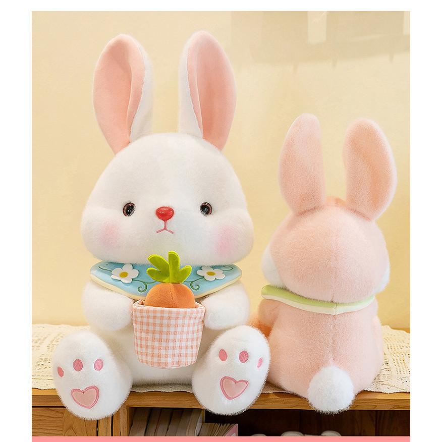Cute White Bunny Plush Toy Soft Stuffed Animal Doll For Girls