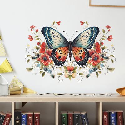 Butterfly Flowers Wall Sticker Background Home Decoration Mural Living Room Wallpaper Decal