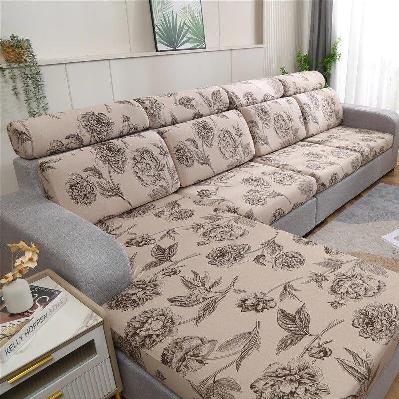 New Floral Printed Stretch Sofa Seat Cushion Cover Backrest Cover Protector for Couch Sofa Cover L Shape Chaselong Slipcovers