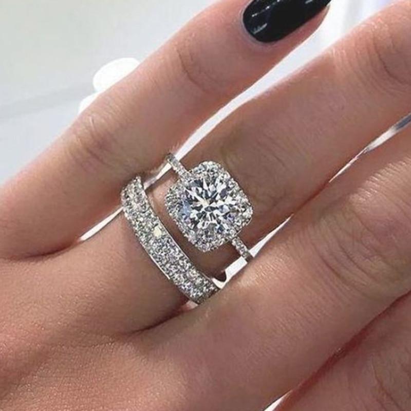 

Sterling Bridal Sets Rings for Women Bling Bling Cubic Zirconia Luxury Wedding Rings Modern Design Jewelry Gift 9
