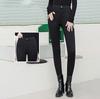 Lady Casual Street Slim Bleistifthose Damen Skinny Hose Solid Black Button Pocket Hose