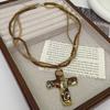 European and American Jewelry Gothic Cross Multi-layer Beaded Necklace Heavy Industry Versatile Medieval Niche Collarbone Chain Women