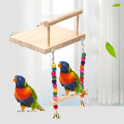 Yousheng Parrots Swing Toy Wood Platform Colorful Beads Cage Toy Bird Perch Hanging Swing Toy with Bells Cage Accessories