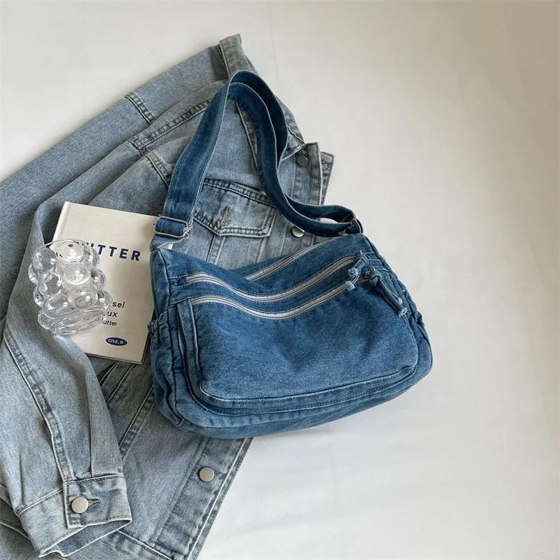 Džínová taška pro ženy, tašky tote, velká taška přes rameno s nastavitelným popruhem, elegantní crossbody nákupní taška na knihy, módní
