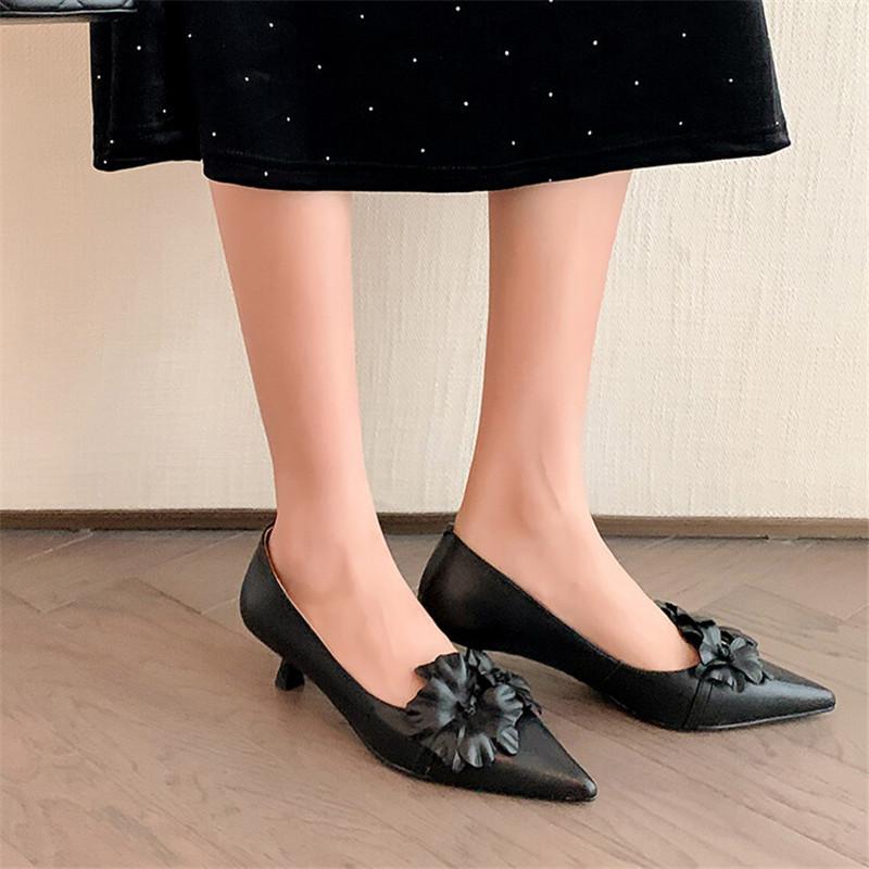Fashion New Spring Sheepskin Women Shoes Shallow Flower Pointed Toe Women Pumps Shoes for Women Zapatos De Mujer Ladies Shoes Stiletto