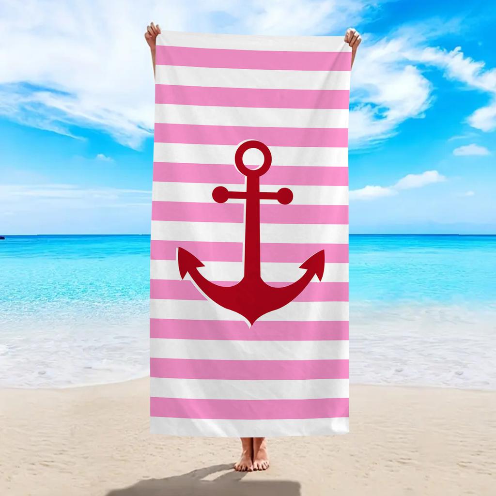 1pc Ultra-fine Fiber Colored Striped Boat Anchor Printed Beach Towel Suitable for Camping, Beach, Swimming Essential Beach Towel