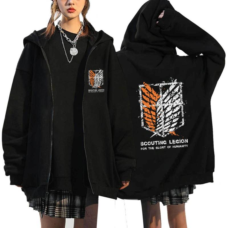 Anime Attack On Titan Printed Zip-Up Hoodie Unisex Casual Sportswear Long Sleeve Sweatshirt