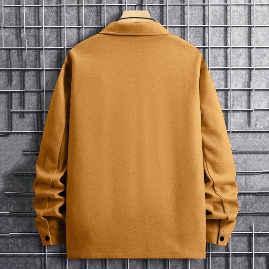 Herren Herbst Winter Einfarbiges Hemd Revers Langarm Pattentaschen Jacke
