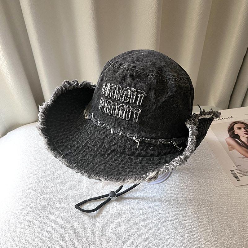 Western denim retro old niche design sense big eaves bucket hat women's rough edge visor basin hat sun protection hat men