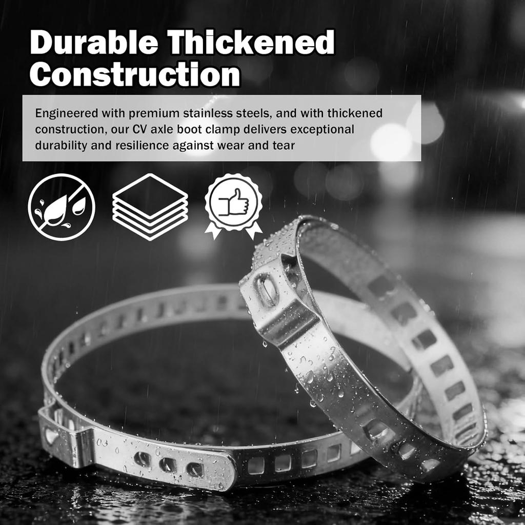 10PCS CV Boot Clamps Tool Kit Stainless Steel,Adjustable CV Axle Boot Clamp with Small & Large Hose Clamp,Universal Rack and Pinion Boots Clamps for
