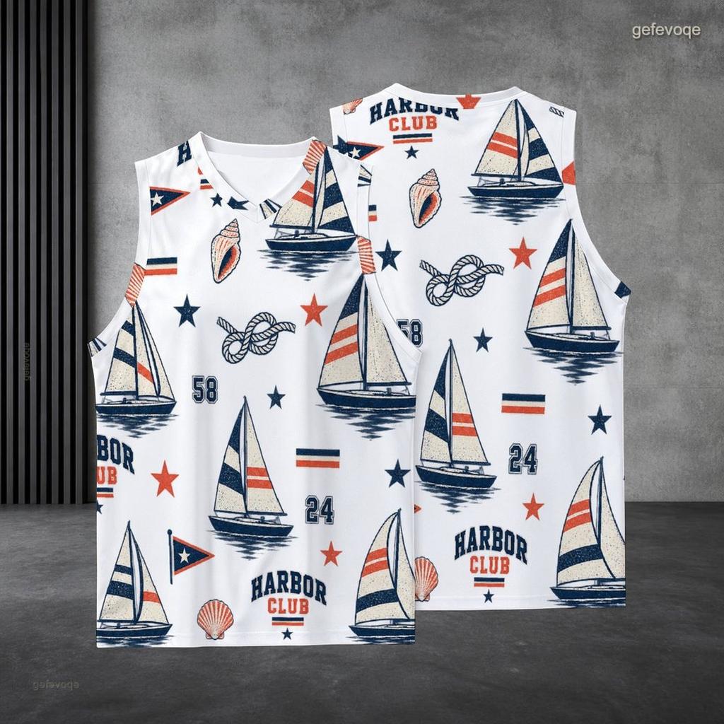 Men Plus Size V Neck Sleeveless Basketball Printed White Tank Top