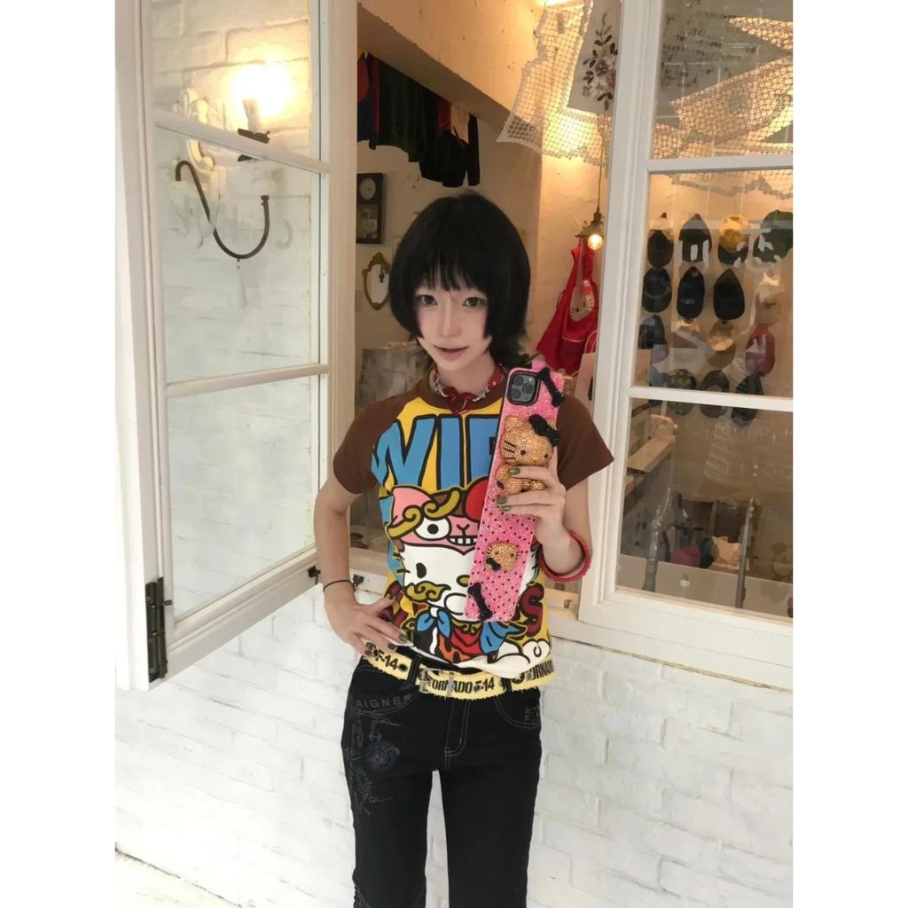 Y2K Neue Anime Mode Kurze Tops Sommer Niedliche T-Shirts Cartoon Bedruckt High Street Gothic Kurze Hottie T-Shirts