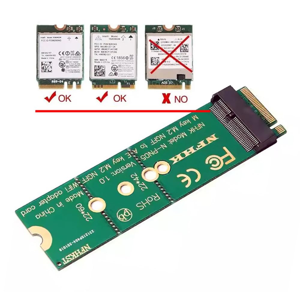 NFHK WiFi Riser Card NGFF Key-E Wireless Networking Card To M.2 NGFF Key-M NVME SSD Adapter Compatible with Wifi6 WIFI7
